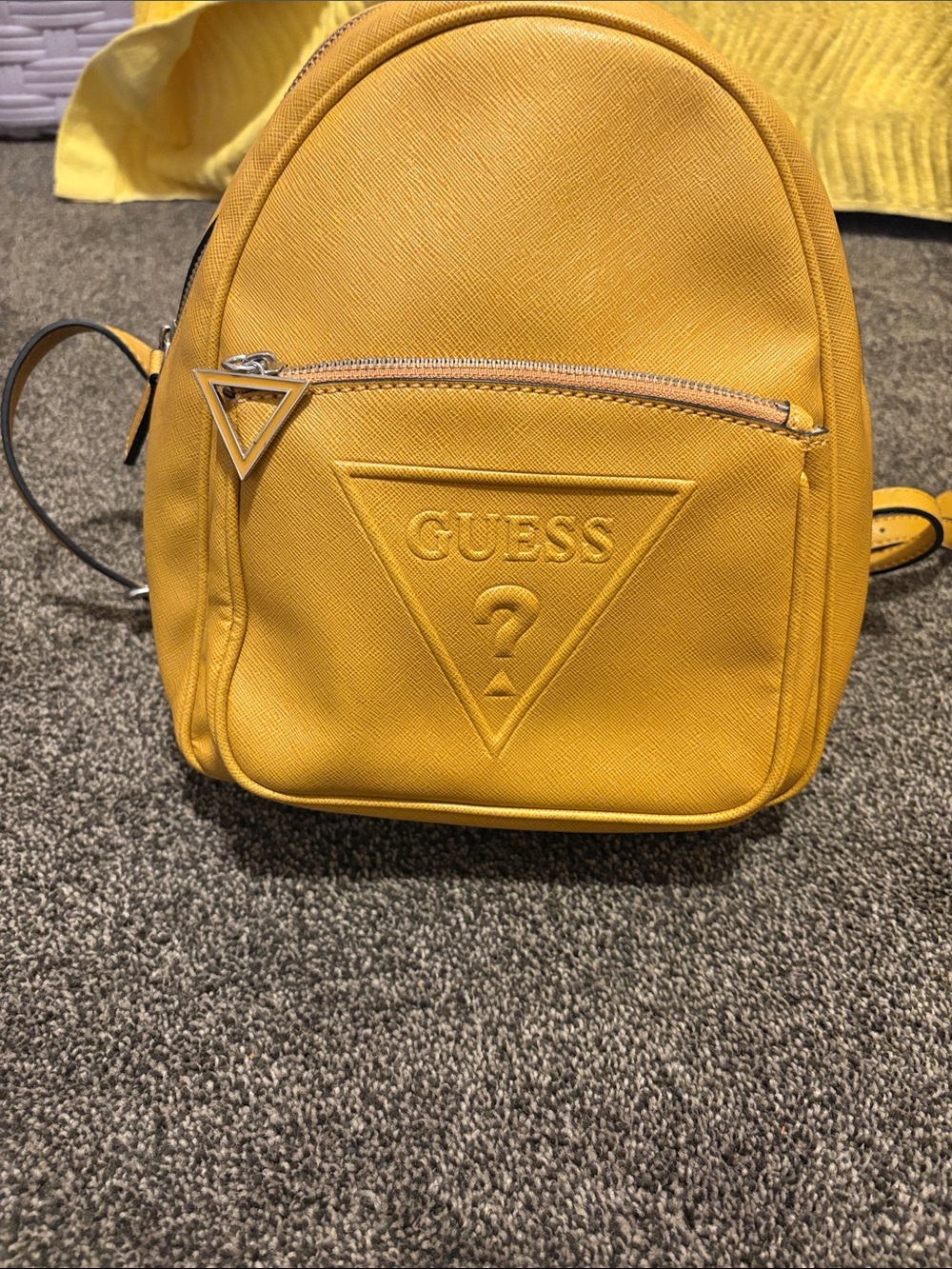 GUESS Mustard Yellow Embossed Logo Mini Backpack